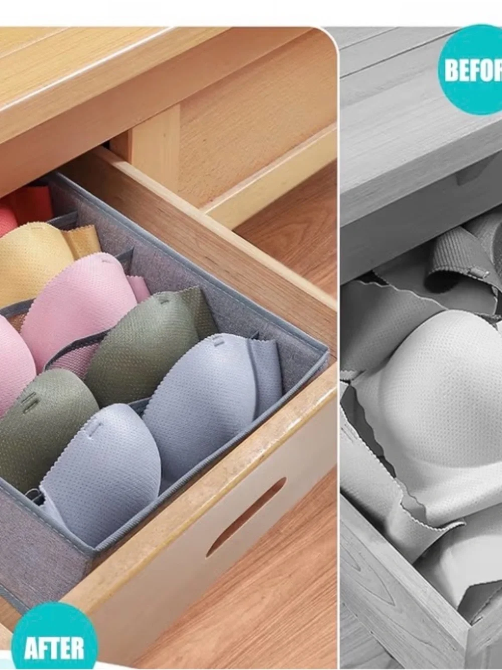 Gray Fabric Drawer Organizers with Compartments - Set of 5